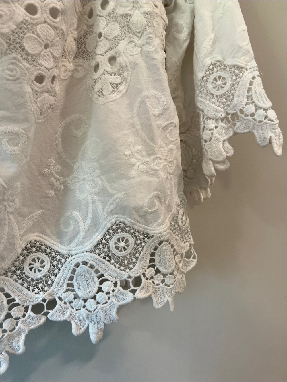 Chico's White Lace Crochet Peasant Blouse - off shoulder, 2 - Picture 5 of 6